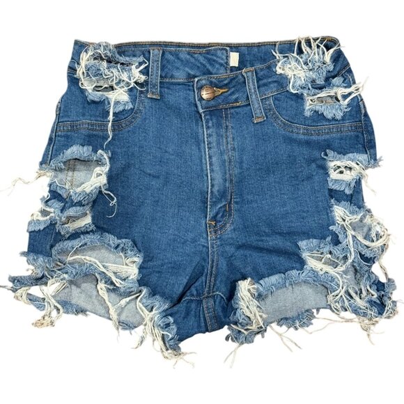 Distressed Denim High-Waisted Shorts Sz S Womens Ap Blue Aphrodite Jeans Stretch - Picture 1 of 8